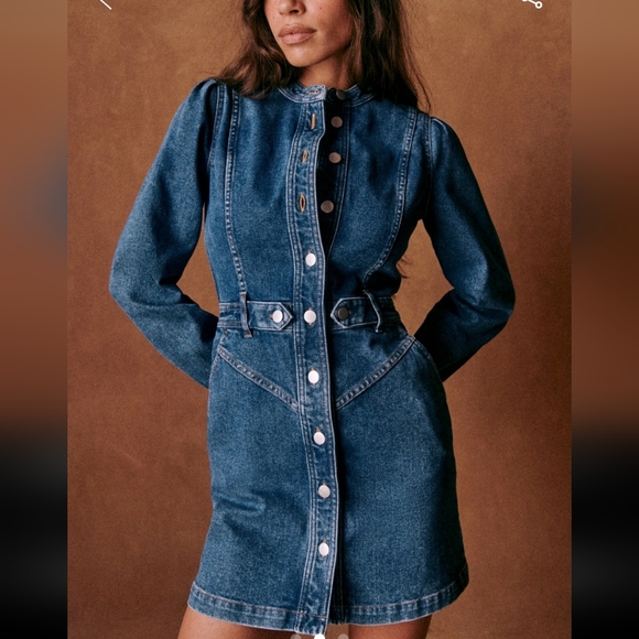 Sezane Alberta Blue Jean Buttoned Sheath Dress - Picture 3 of 5